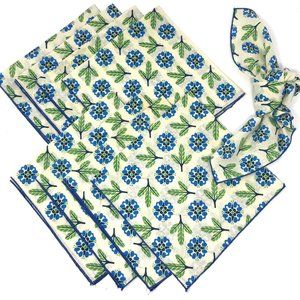 Vintage 60s Mod Cotton Blue Green Printed Napkins Set of 9